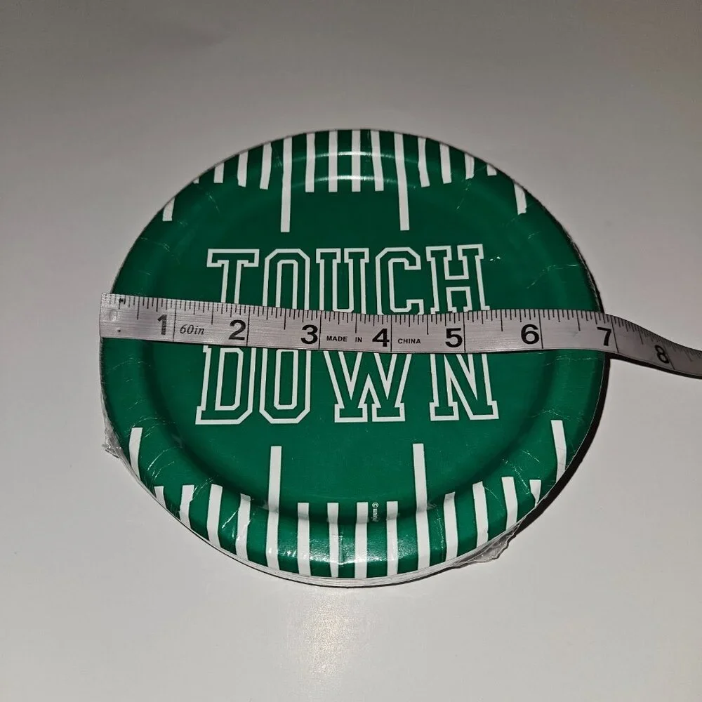NEW 3 Pkgs Paper Plates Lot (30/pk) Football Touchdown Party Green White 6.75